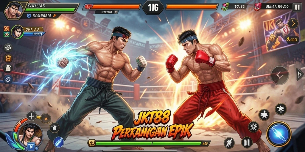 Screenshot gameplay JKT88 menampilkan pertarungan yang intens.