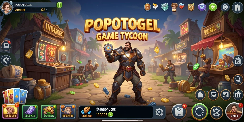 Screenshot utama gameplay POPOTOGEL dengan elemen Tycoon yang menarik.